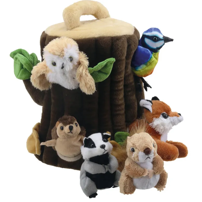 Baumstamm-Haus mit Fingerpuppen-Set, 7-tlg.