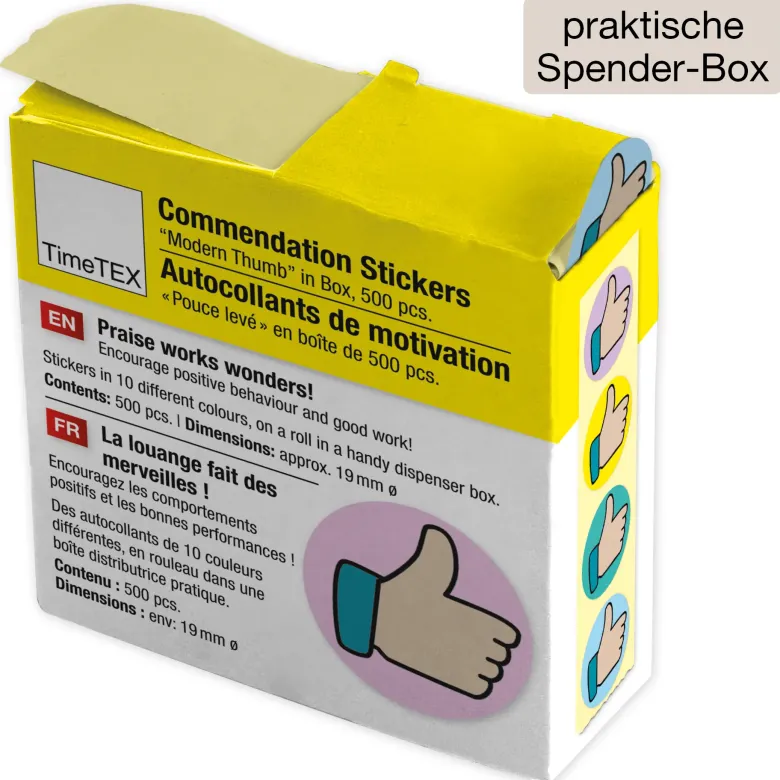 Belobigungs-Aufkleber "Daumen modern" in Spender-Box, 500 Stück
