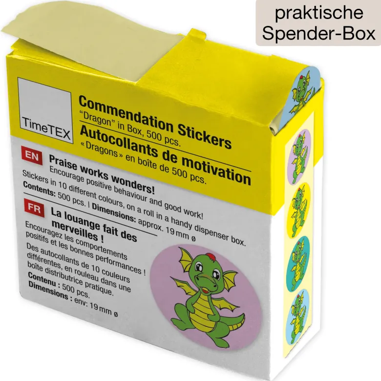 Belobigungs-Aufkleber "Drache" in Spender-Box, 500 Stück