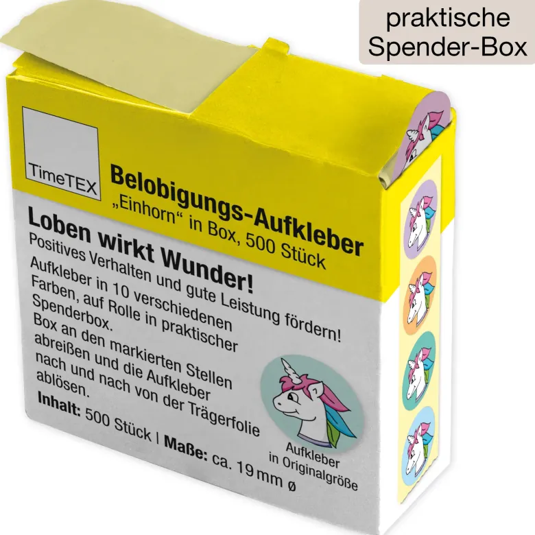Belobigungs-Aufkleber "Einhorn" in Spender-Box, 500 Stück