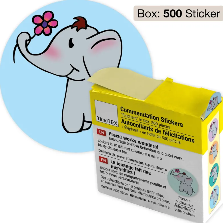 Belobigungs-Aufkleber "Elefant" in Spender-Box, 500 Stück