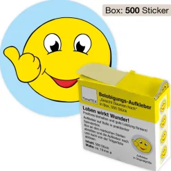 Belobigungs-Aufkleber "Gesicht Daumen hoch" in Spender-Box, 500 Stück