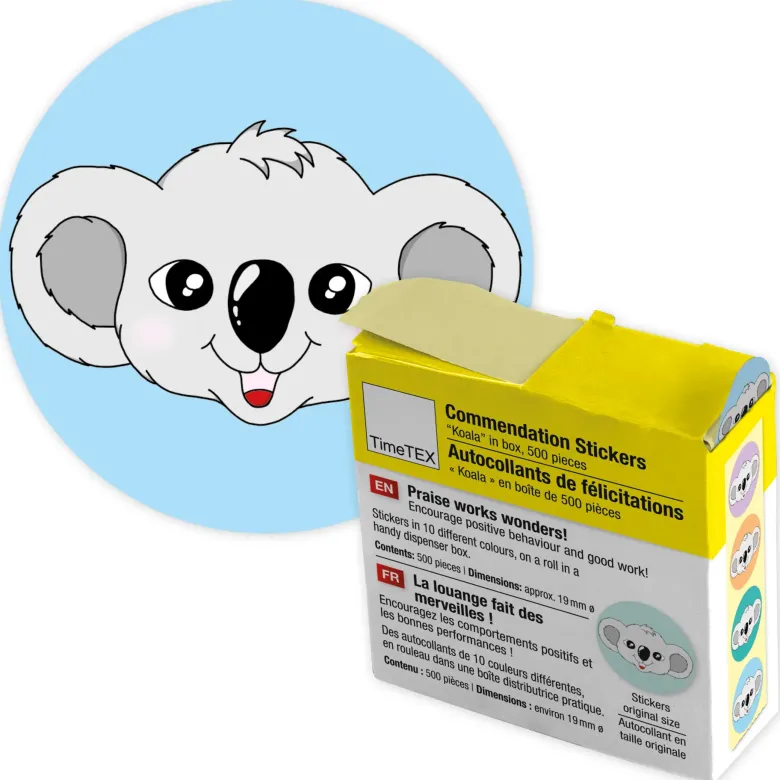 Belobigungs-Aufkleber "Koala" in Spender-Box, 500 Stück