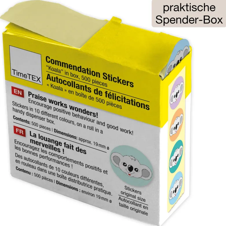 Belobigungs-Aufkleber "Koala" in Spender-Box, 500 Stück