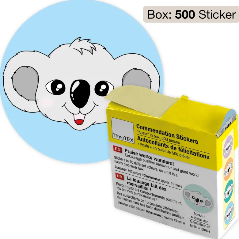 Belobigungs-Aufkleber "Koala" in Spender-Box, 500 Stück