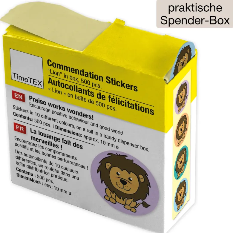Belobigungs-Aufkleber "Löwe" in Spender-Box, 500 Stück
