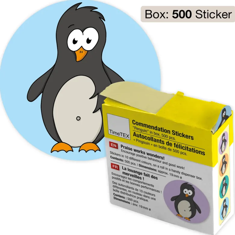 Belobigungs-Aufkleber "Pinguin" in Spender-Box, 500 Stück