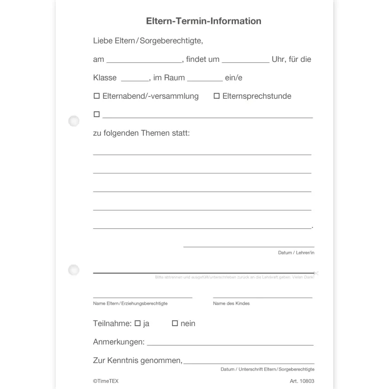 Block Eltern-Termin-Information A5, 50 Blatt mit Durchschlag