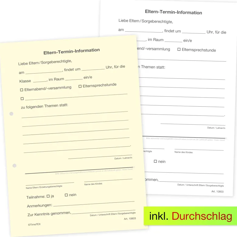 Block Eltern-Termin-Information A5, 50 Blatt mit Durchschlag