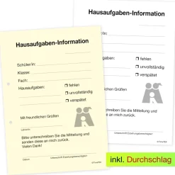 Block Hausaufgaben-Information A6, 50 Blatt mit Durchschlag