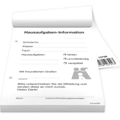 Block Hausaufgaben-Information A6, 50 Blatt mit Durchschlag