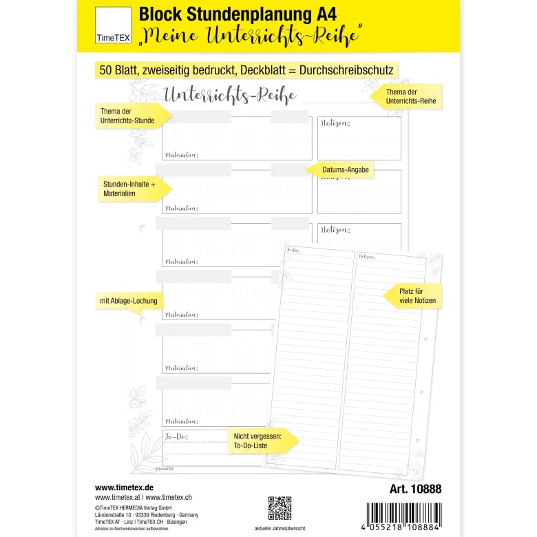 Block Stundenplanung A4 "Meine Unterrichts-Reihe", 50 Blatt