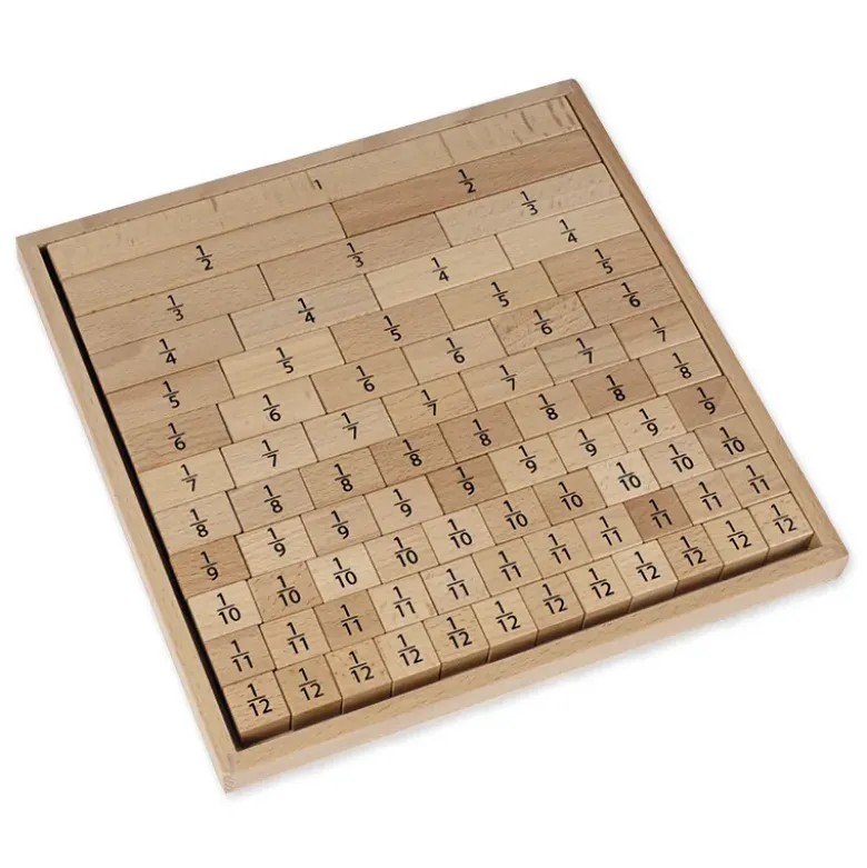 Bruchrechen-Blöcke, linear, aus Holz, 78-tlg. im Rahmen
