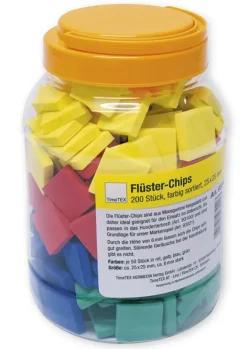 Flüster-Chips quadratisch, 200 Stück in Dose, farbig sortiert
