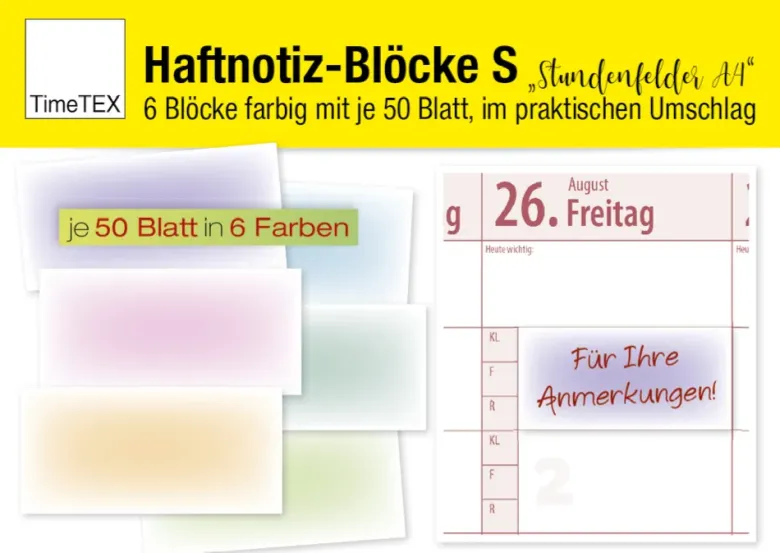 Haftnotiz-Blöcke „Stundenfelder A4“ S, 6 Blöcke