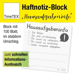 Haftnotiz-Block "Hausaufgabeninfo", 65x65 mm, 100 Blatt