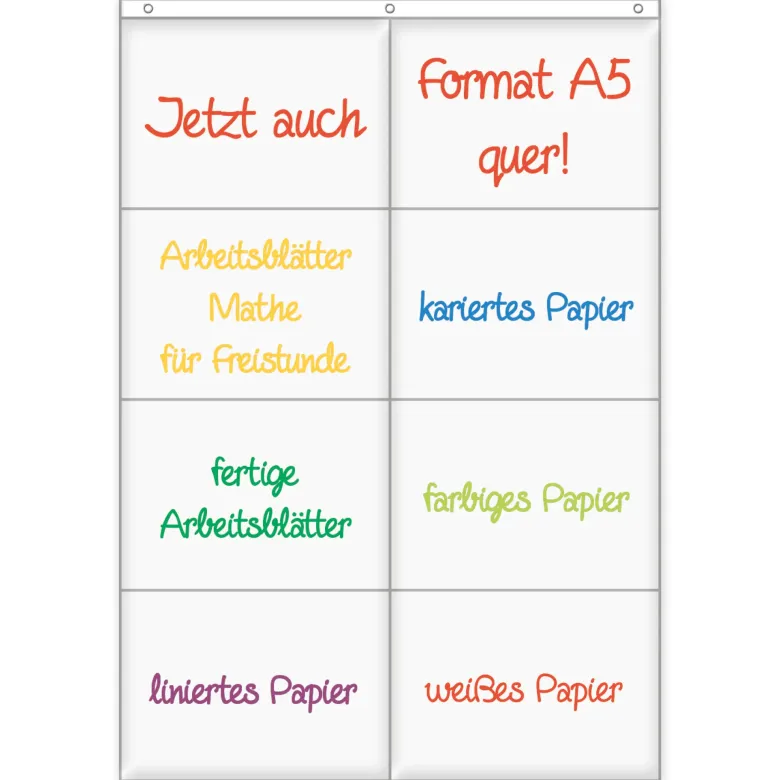 Hänge-Orga-Taschen A5, 8 Einstecktaschen Querformat, mit Haken