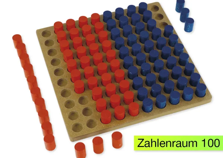 Hunderter-Steckbrett mit Türmchen, 100-er Zahlenraum, rot-blau, 101-tlg.