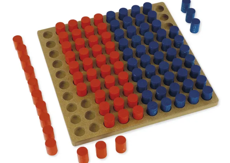 Hunderter-Steckbrett mit Türmchen, 100-er Zahlenraum, rot-blau, 101-tlg.