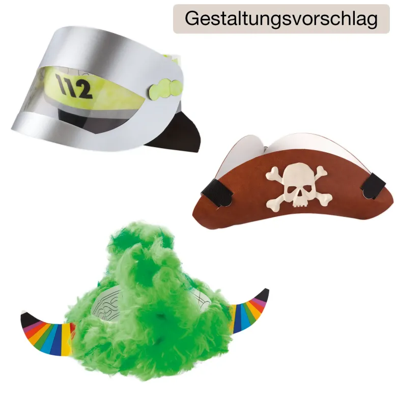 Kinderhüte "Abenteuer" aus Pappe, weiß, 3 Stück
