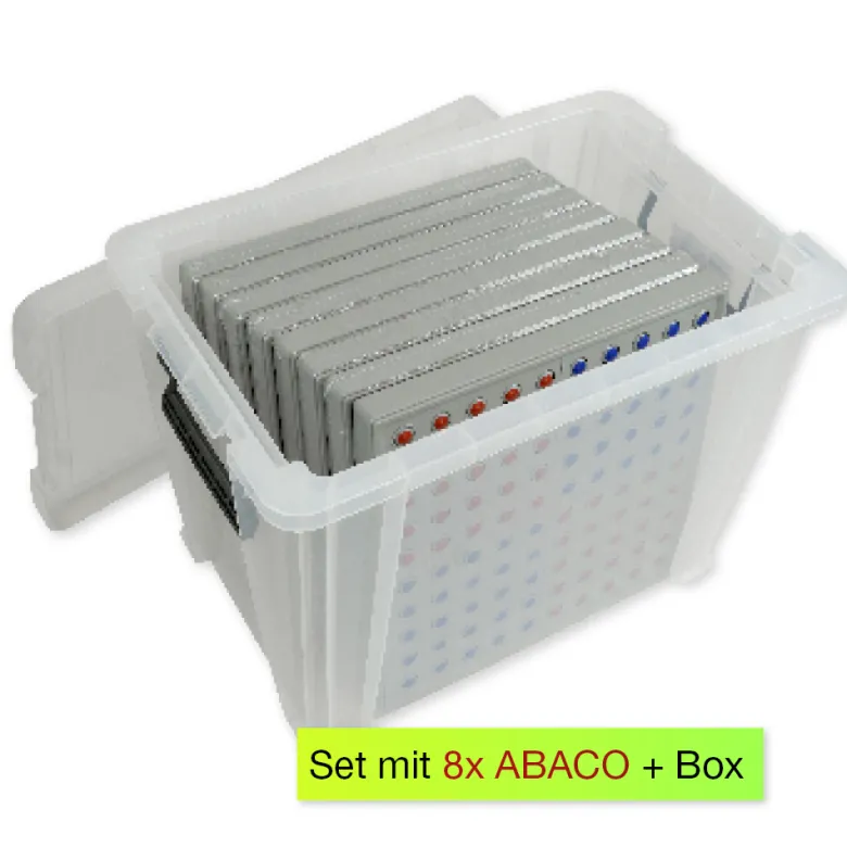 Klassensatz ABACO tricolor für 100-er Zahlenraum, rot-blau-grau, 8-tlg., in Box