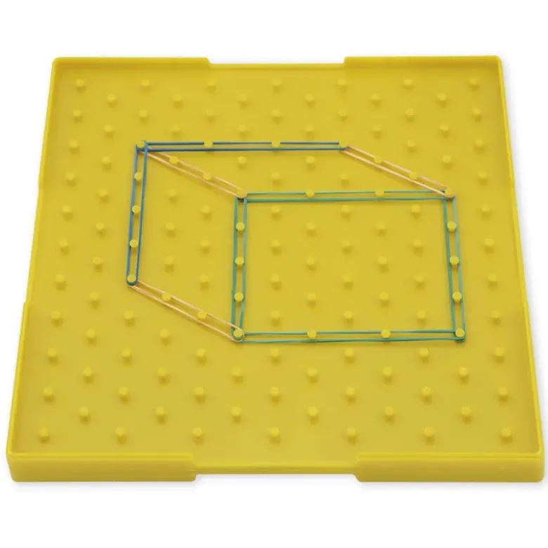 Klassensatz Geometrie-Brett doppelseitig (11x11 Stifte), 12 Stück in Box, 23x23 cm, gelb