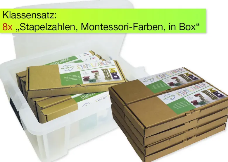Klassensatz Stapel-Zahlen Montessori-Farben, 8-tlg., in Stapel-Box "Montessori Premium"