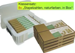 Klassensatz Stapel-Zahlen naturfarben, 8-tlg., in Stapel-Box