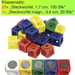 Klassensatz Steckwürfel rot/blau/grün/gelb, 21-tlg., in Stapel-Box