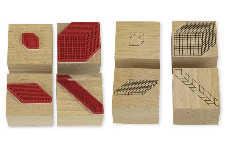 Klassensatz Stempel "Dienes Dezimalsystem" aus Holz, 100-tlg., in Box