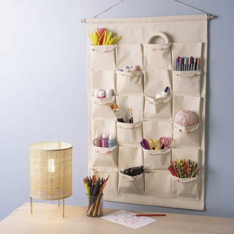 Material-Taschen-Vorhang aus Canvas, 24 Taschen, 93x60 cm