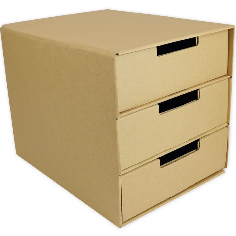 Natura-Schubladen-Box A4 mit 3 Schüben, aus Pappe