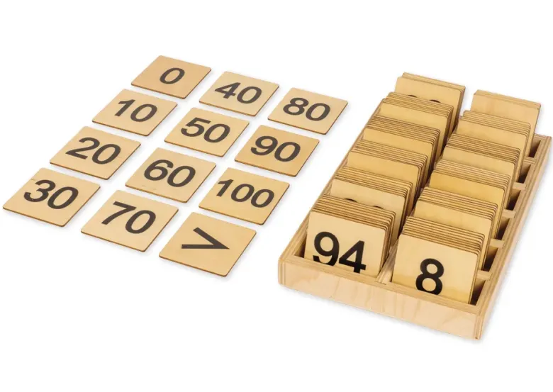 Nummernkarten Zahlenraum bis 100, 108-tlg. mit Holzrahmen
