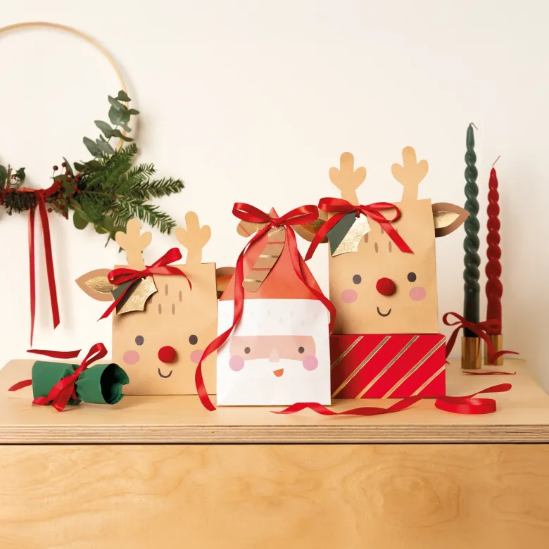 Papiertüten "Weihnachtsmann & Rentier", 8 Stück