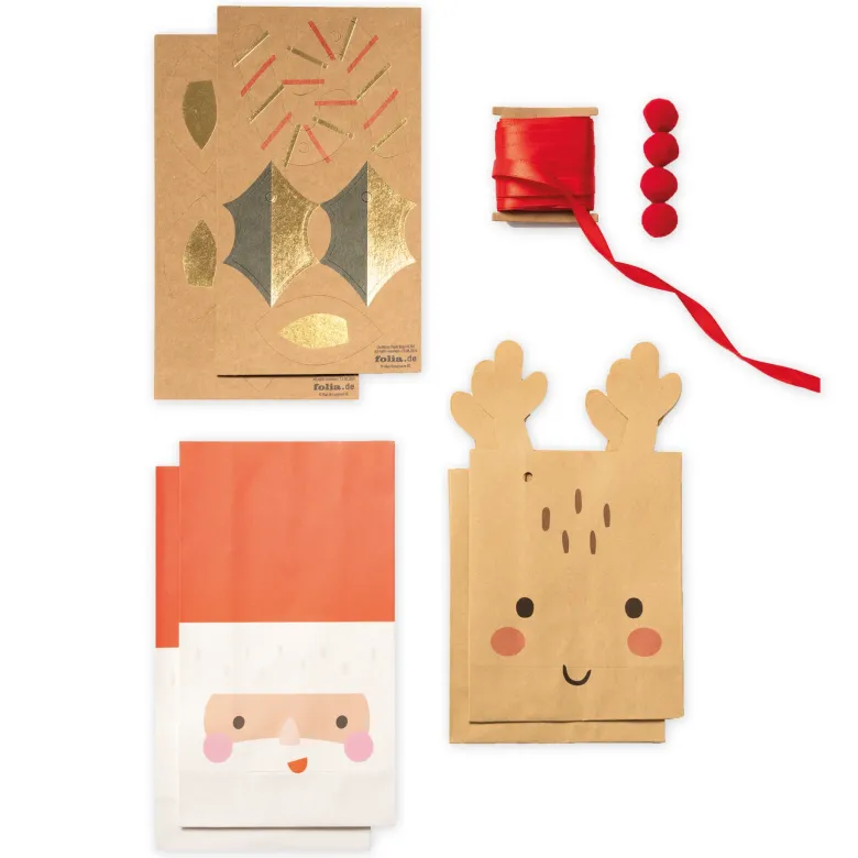 Papiertüten "Weihnachtsmann & Rentier", 8 Stück