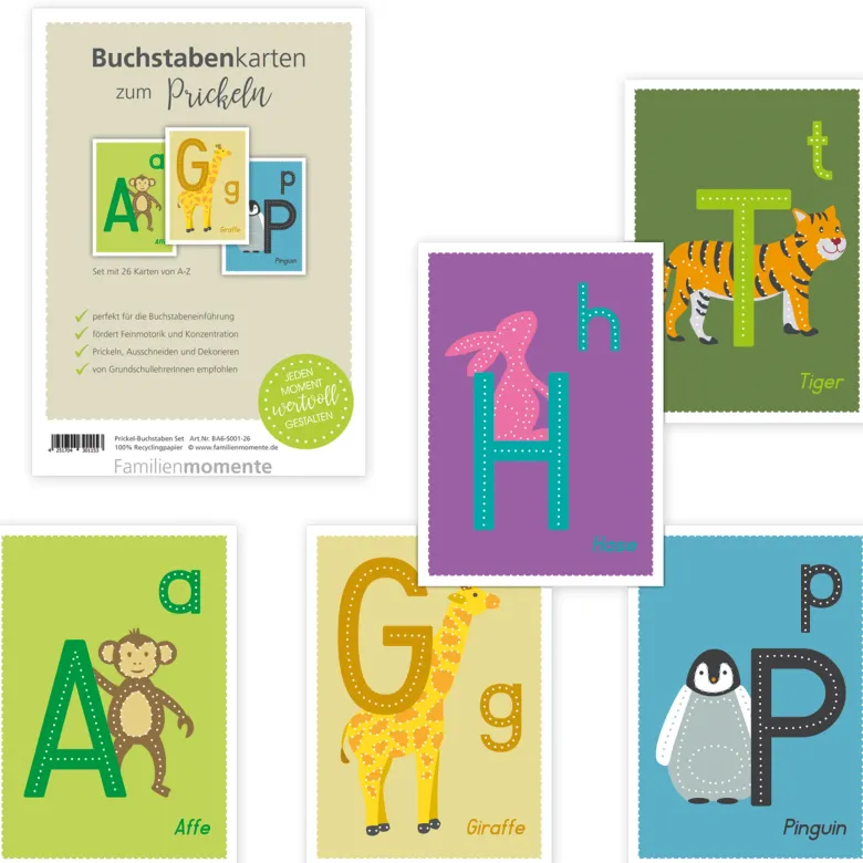 Prickelkarten "ABC", DIN A6, 26 Stück