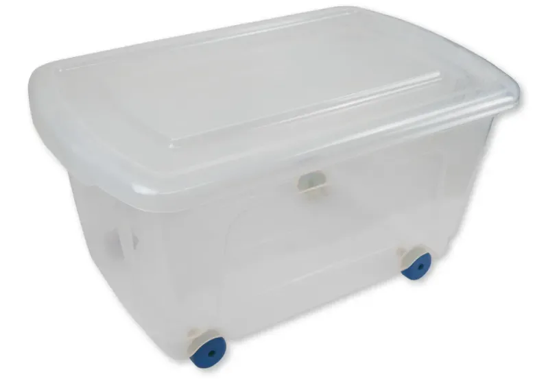 Roll-Box mit Deckel, 45 Liter, blaue Rollen