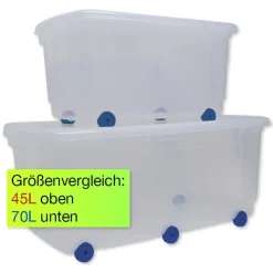 Roll-Box mit Deckel, 45 Liter, blaue Rollen