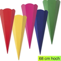 Schultüten zum Stecken, 68 cm hoch, 10 Stück in 5 Farben