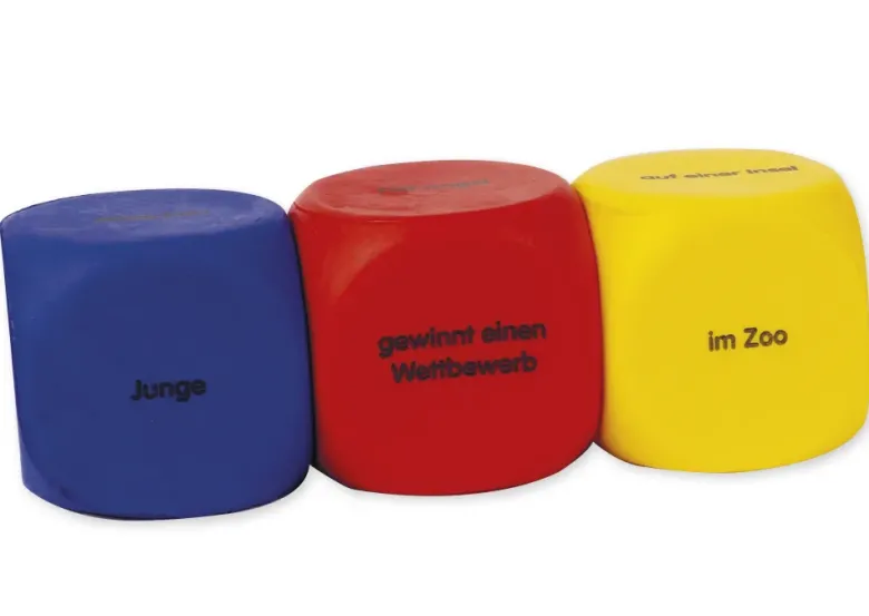 Set Flüster-Würfel 6-tlg. Deutsch "Geschichten-Einstieg", 4 cm