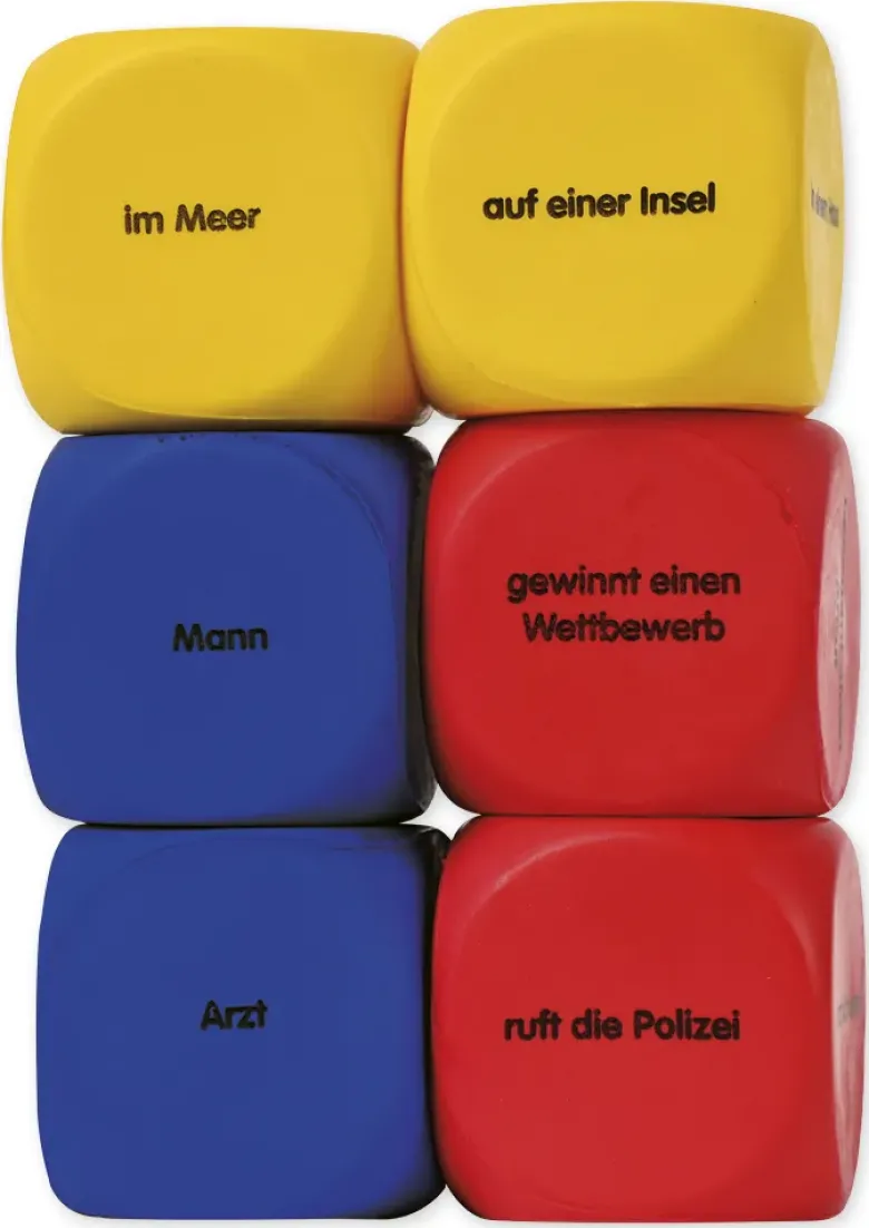 Set Flüster-Würfel 6-tlg. Deutsch "Geschichten-Einstieg", 4 cm