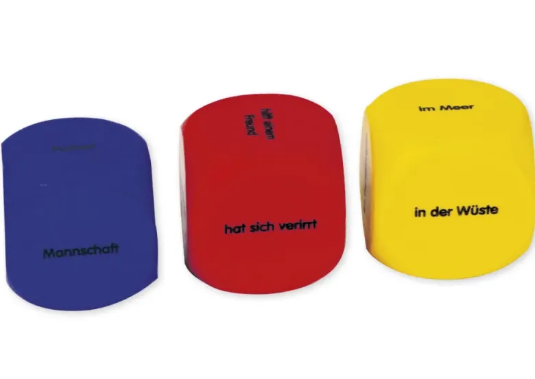 Set Flüster-Würfel 6-tlg. Deutsch "Geschichten-Einstieg", 4 cm