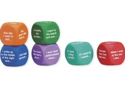 Set Flüster-Würfel 6-tlg. Englisch "Geschichten", 4 cm