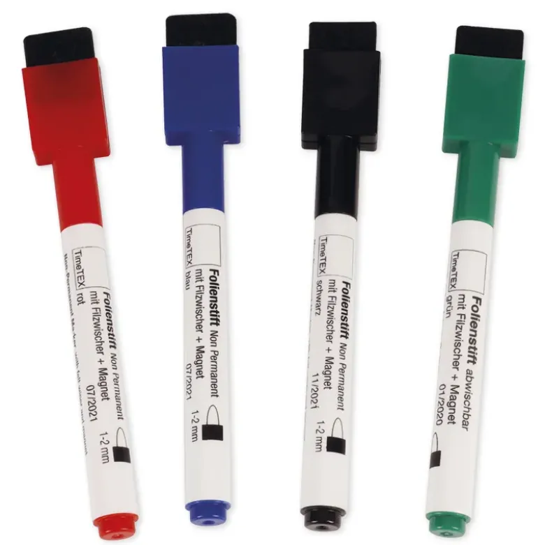 Set Folienstifte Non Permanent mit Filzwischer + Magnet, 4tlg.