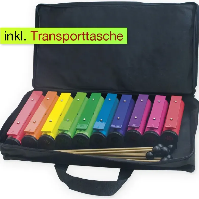 Set Klangbausteine, bunt, 10 Stück mit Schlägel in Tasche