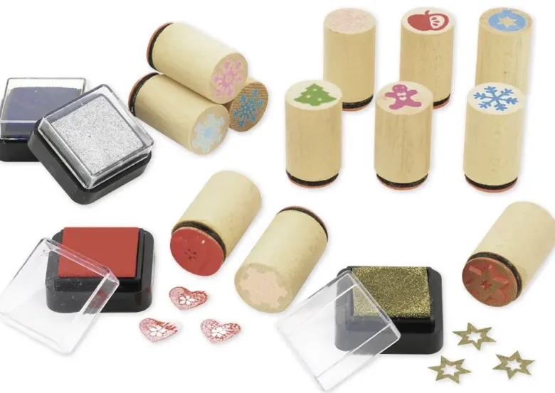 Set Mini-Holzstempel "Weihnachten", 16-tlg.