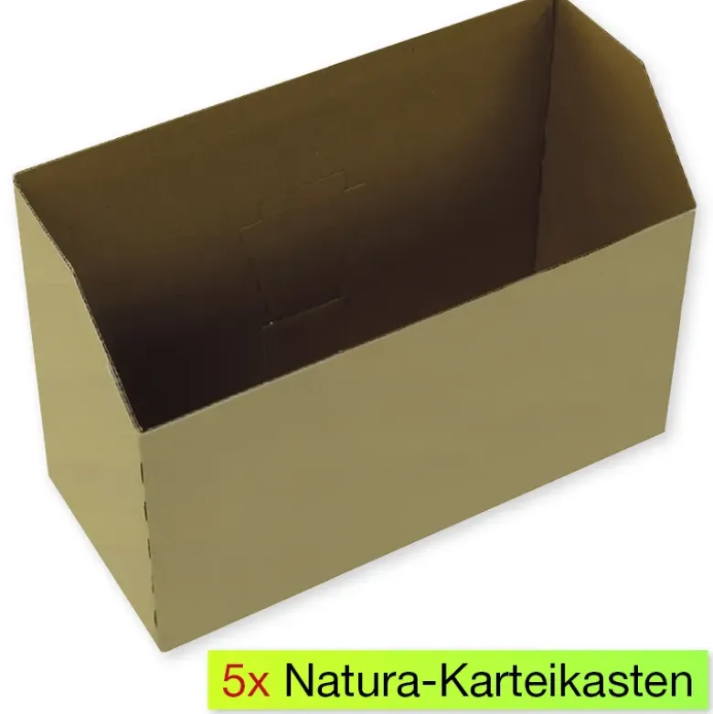 Set Natura-Karteikasten aus Pappe A5, nach vorne abfallend, planliegend, 5 Stück