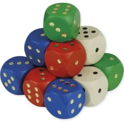 Set Würfel aus Holz in Montessori-Farben, 16 x 16 mm, 12 Stück im Etui 