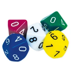 Set Würfel zehnseitig 0-9 (Einer), 100 Stück in Dose