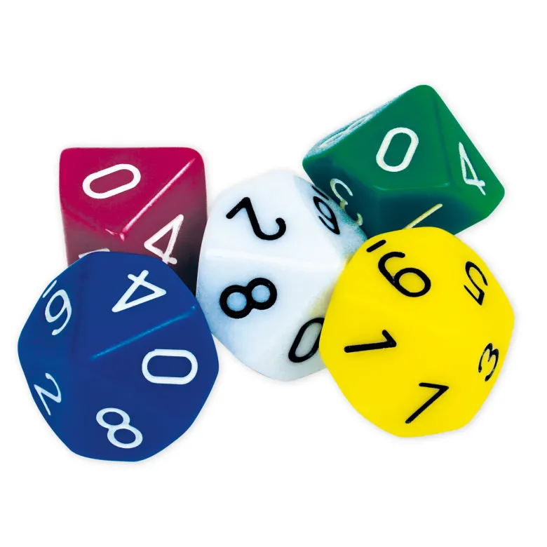 Set Würfel zehnseitig 0-9 (Einer), 100 Stück in Dose